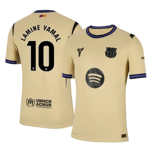 Jogador LAMINE YAMAL #10 Barcelona Fora UCL Futebol Camisas 2025/26 Amarelo - UCL
