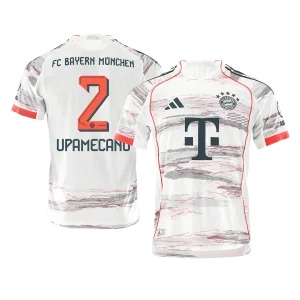 Jogador UPAMECANO #2 Bayern Munich Fora Futebol Camisas 2025/26 Branco