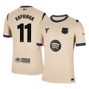 Jogador RAPHINHA #11 Barcelona Fora UCL Futebol Camisas 2025/26 Amarelo