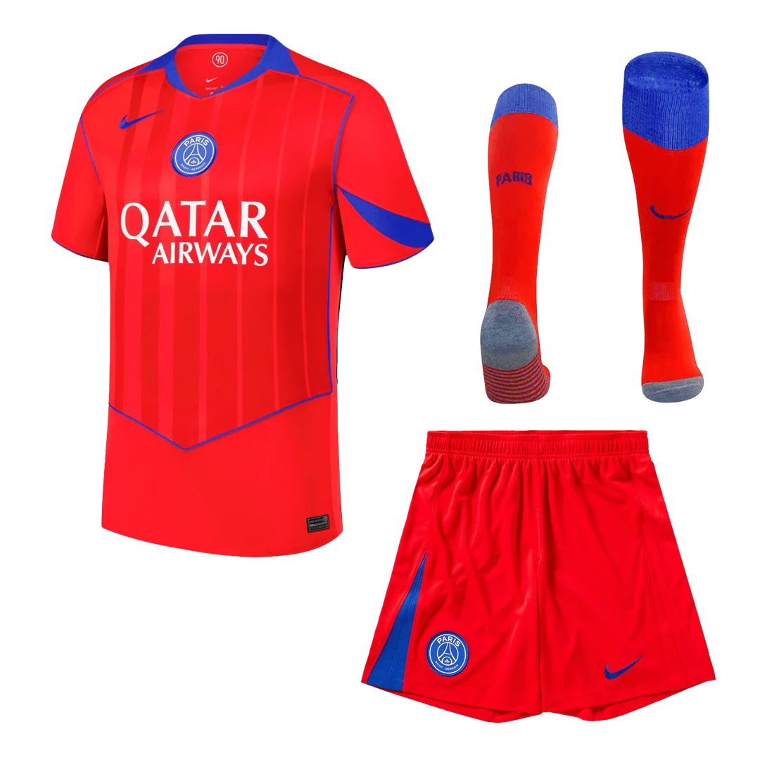 PSG Fora Terceira Camisa Conjunto(Camisa+Calções+Meias) 2025/26 Vermelho - Image 2