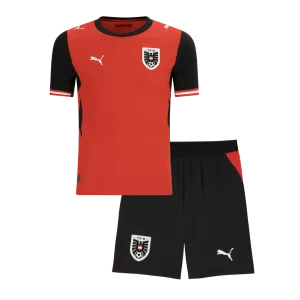 Áustria Infantil  Casa Copa do Mundo Futebol Camisa Conjunto (Camisa+Shorts) 2026 Vermelho