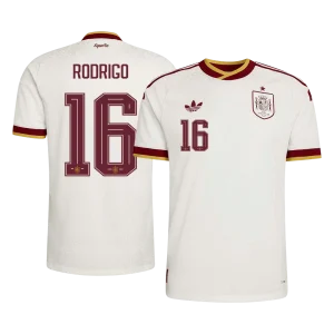 Versão do Jogador RODRIGO #16 Espanha Fora Copa do Mundo Futebol Camisas 2026 Branco