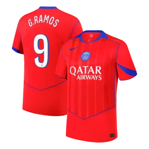 G.RAMOS #9 PSG Fora Terceira Camisa 2025/26 Vermelho