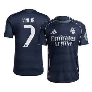 Jogador VINI JR. #7 Real Madrid Fora Futebol Camisas 2025/26 Marinha
