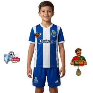 Conjunto infantil CAMPEÕES 31 dragão PRINCIPAL 2026/27 azul e branca – pré venda