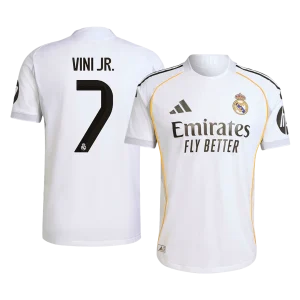 Jogador VINI JR. #7 Real Madrid Casa Futebol Camisas 2025/26 Branco