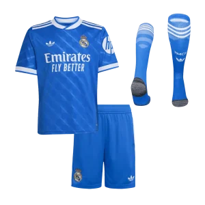 Real Madrid Infantil 
 Fora Terceira Futebol Camisa Conjunto (Camisa+Shorts+Meias) 2025/26 Azul